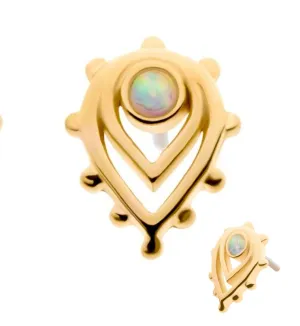 14kt Gold Double Teardrop White Opalite Threadless Top