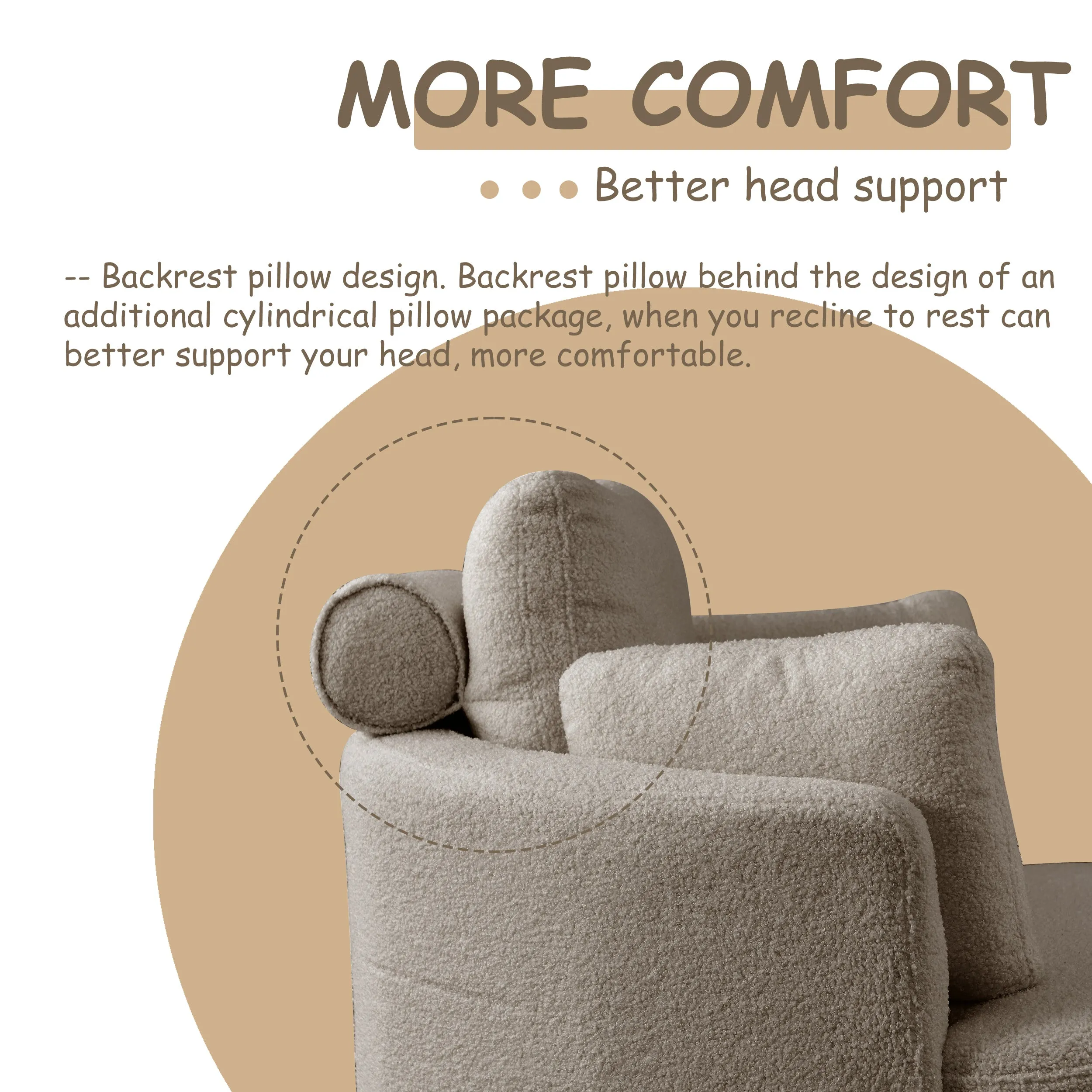 39"W Oversized Swivel Chair with moon storage ottoman for Living Room, Modern Accent Round Loveseat Circle Swivel Barrel Chairs for Bedroom Cuddle Sofa Chair Lounger Armchair, 4 Pillows, Teddy Fabric