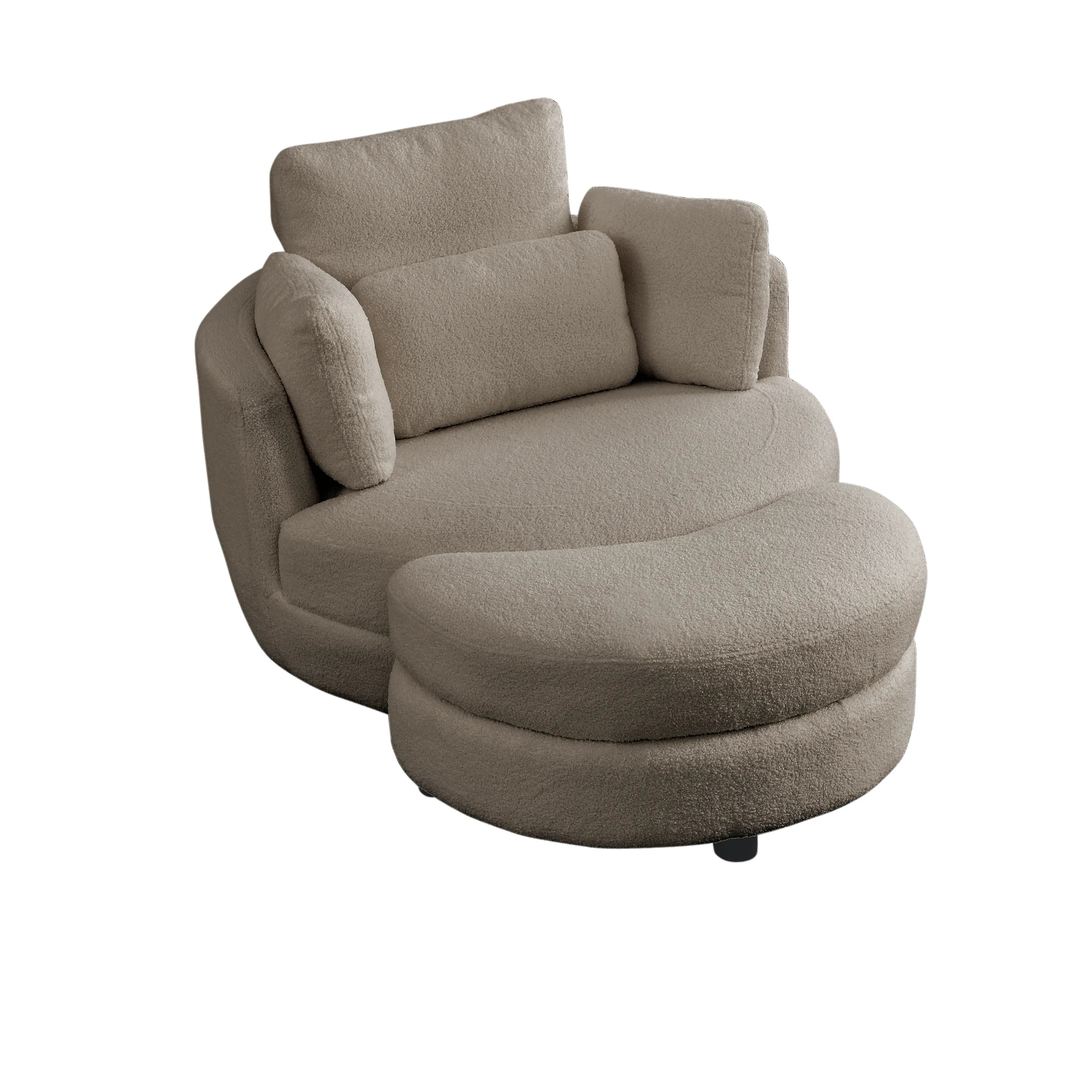 39"W Oversized Swivel Chair with moon storage ottoman for Living Room, Modern Accent Round Loveseat Circle Swivel Barrel Chairs for Bedroom Cuddle Sofa Chair Lounger Armchair, 4 Pillows, Teddy Fabric