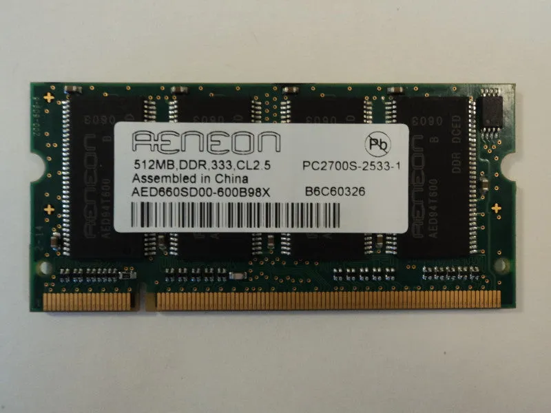 Aeneon RAM Memory Module 512MB PC2700S CL2.5 DDR-333MHz AED660SD00-600B98X -- New