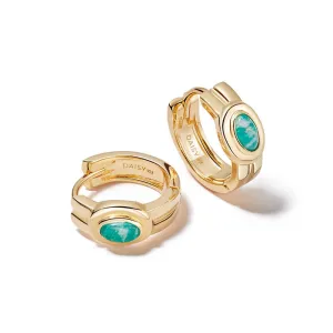 Amazonite Huggie Hoop Earrings 18ct Gold Plate