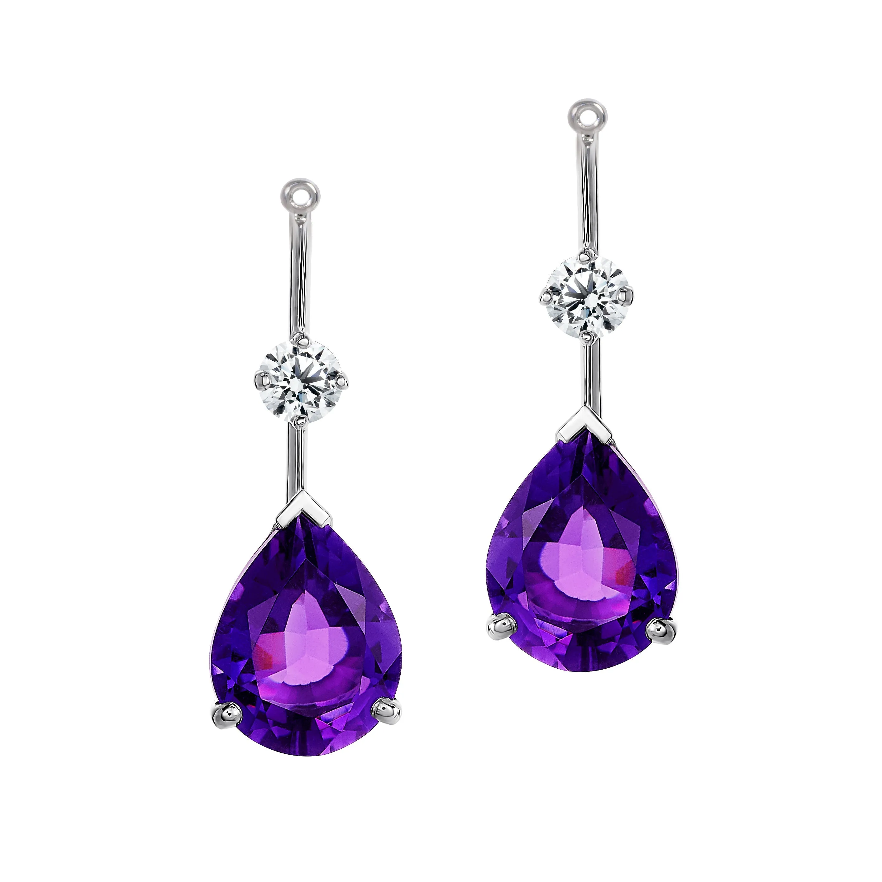 Arch Florale MM Stud Earrings, 18k White Gold with DAVIDOR Arch Cut Diamonds, Brilliant Diamonds and Amethyst Pear Shaped Drops