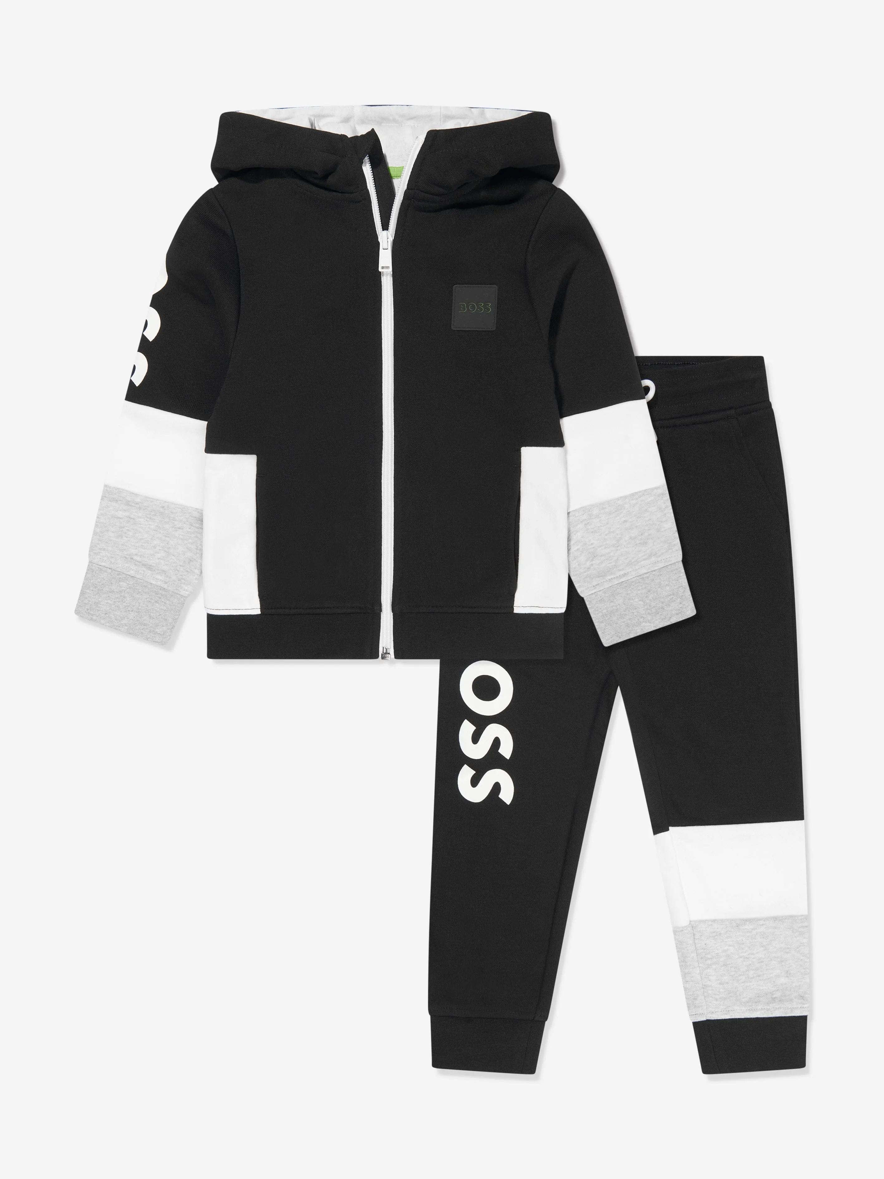 BOSS Boys Logo Print Tracksuit in Black