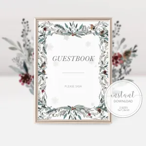 Christmas Guestbook Sign Printable, Winter Woodland Holiday Decor, INSTANT DOWNLOAD - FB100