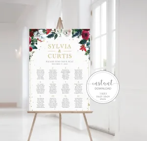 Christmas Wedding Seating Chart Poster Template, Printable Alphabetical Holiday Reception Seating Chart Board, Editable INSTANT DOWNLOAD - CG100