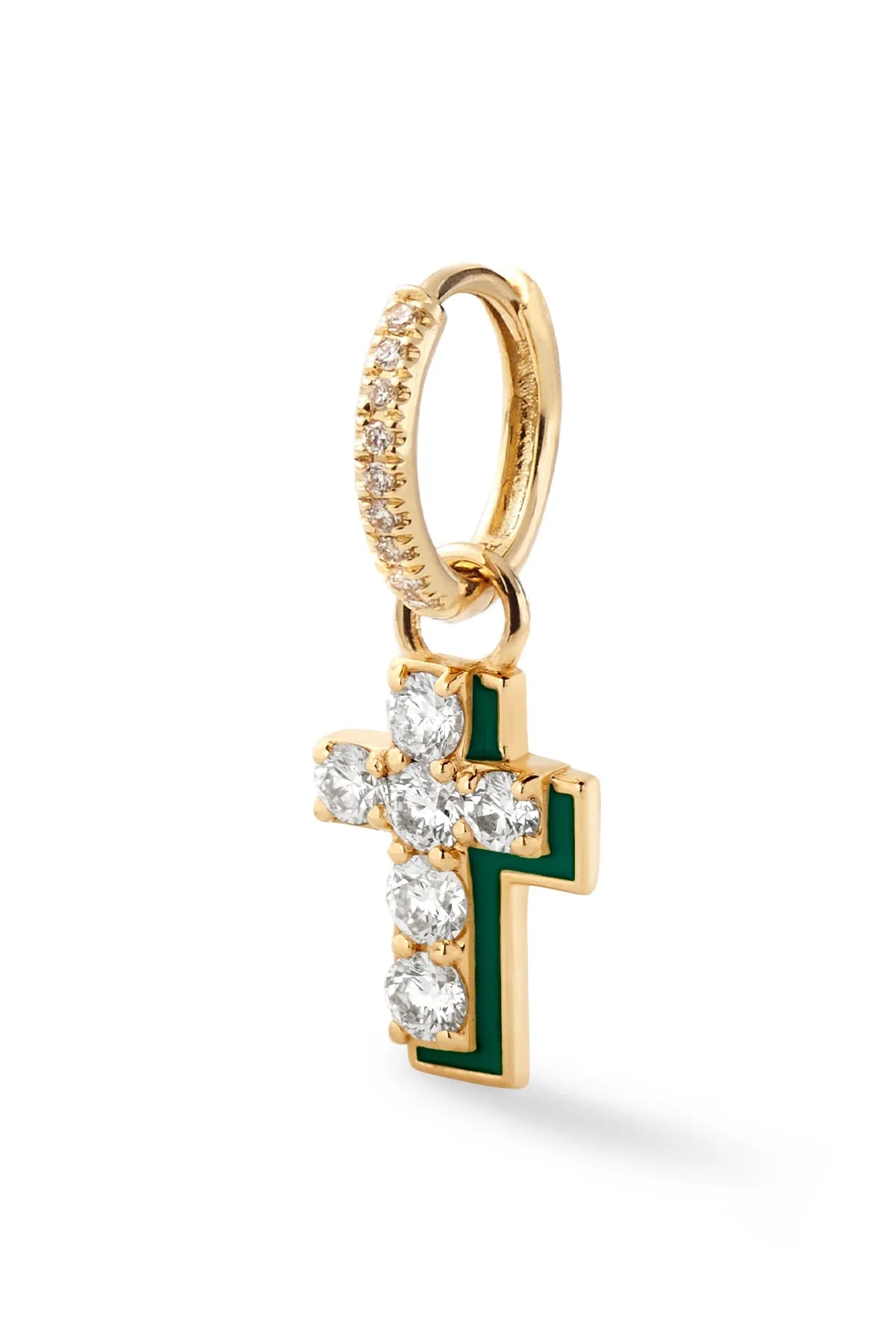 Diamond Cross with Enamel Shadow Huggie