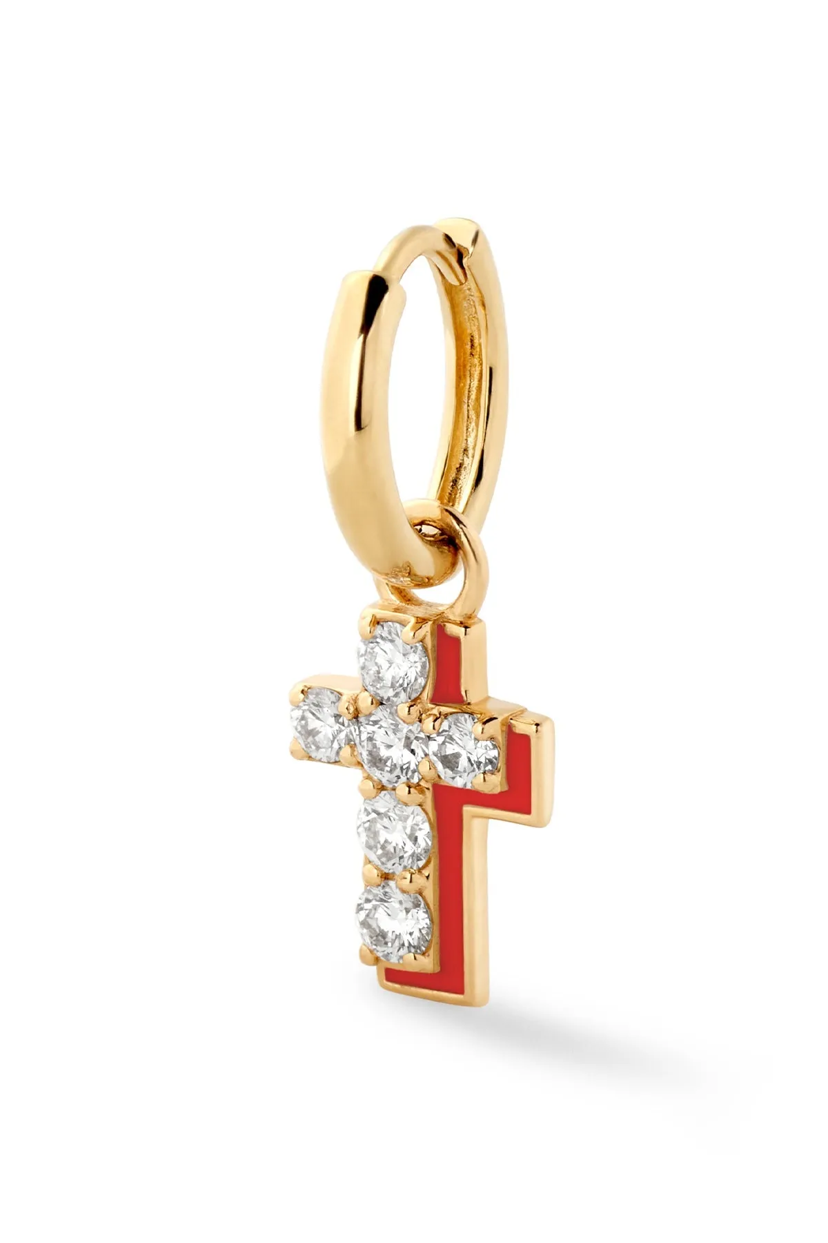 Diamond Cross with Enamel Shadow Huggie