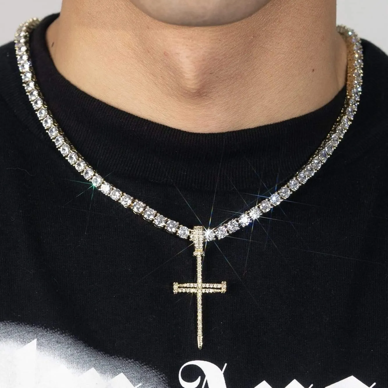 Diamond Nail Cross Pendant - Gold