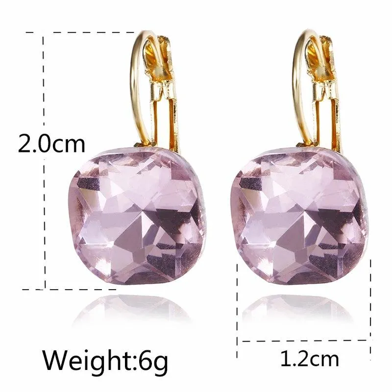 E0257 Fashion Simple Austrian Crystal Dangle Earrings For Women Gold Color Square Shaped Shinning Drop Earrings Female Jewelry