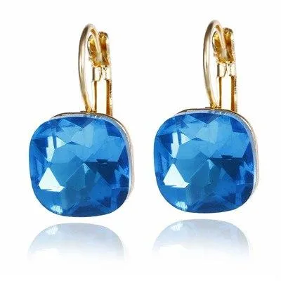 E0257 Fashion Simple Austrian Crystal Dangle Earrings For Women Gold Color Square Shaped Shinning Drop Earrings Female Jewelry