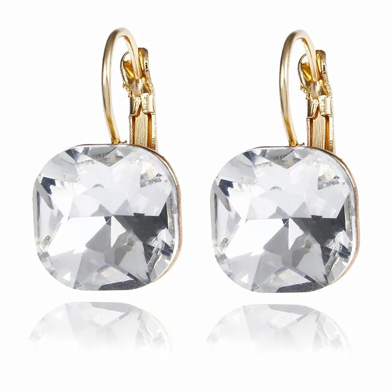 E0257 Fashion Simple Austrian Crystal Dangle Earrings For Women Gold Color Square Shaped Shinning Drop Earrings Female Jewelry