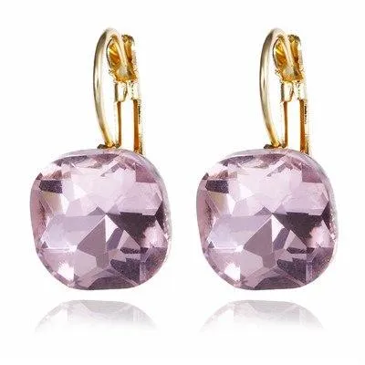 E0257 Fashion Simple Austrian Crystal Dangle Earrings For Women Gold Color Square Shaped Shinning Drop Earrings Female Jewelry