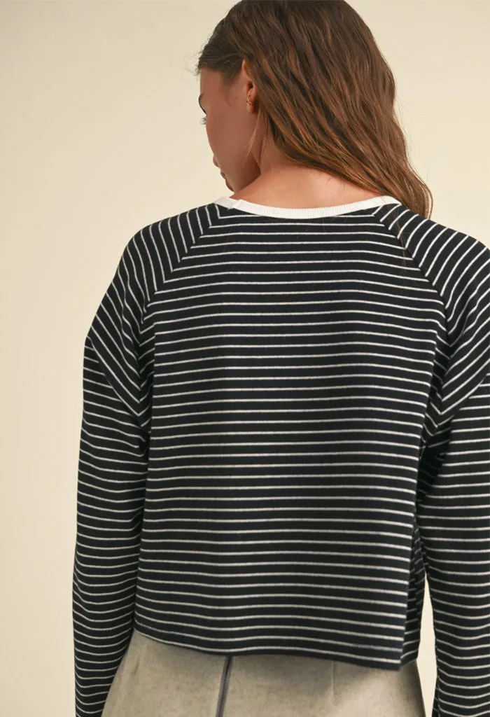 Emma Knit Top-Black/White Stripe