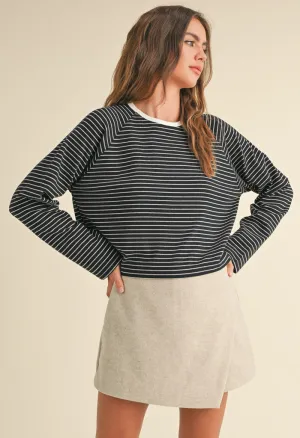 Emma Knit Top-Black/White Stripe