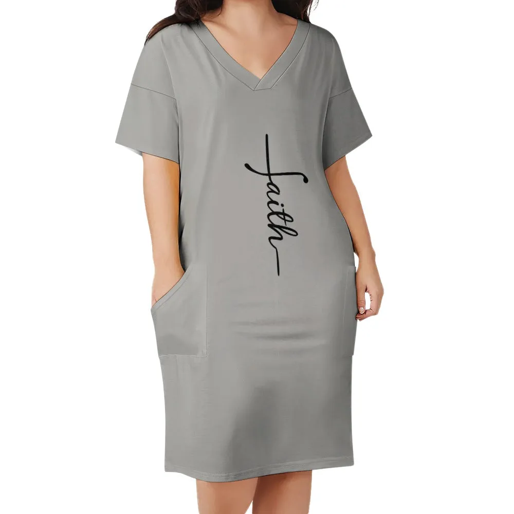 Faith Gray Loose Pocket Christian Dress