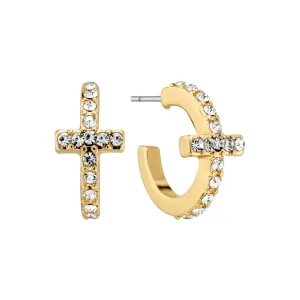 Gold Cross Stone Hoops