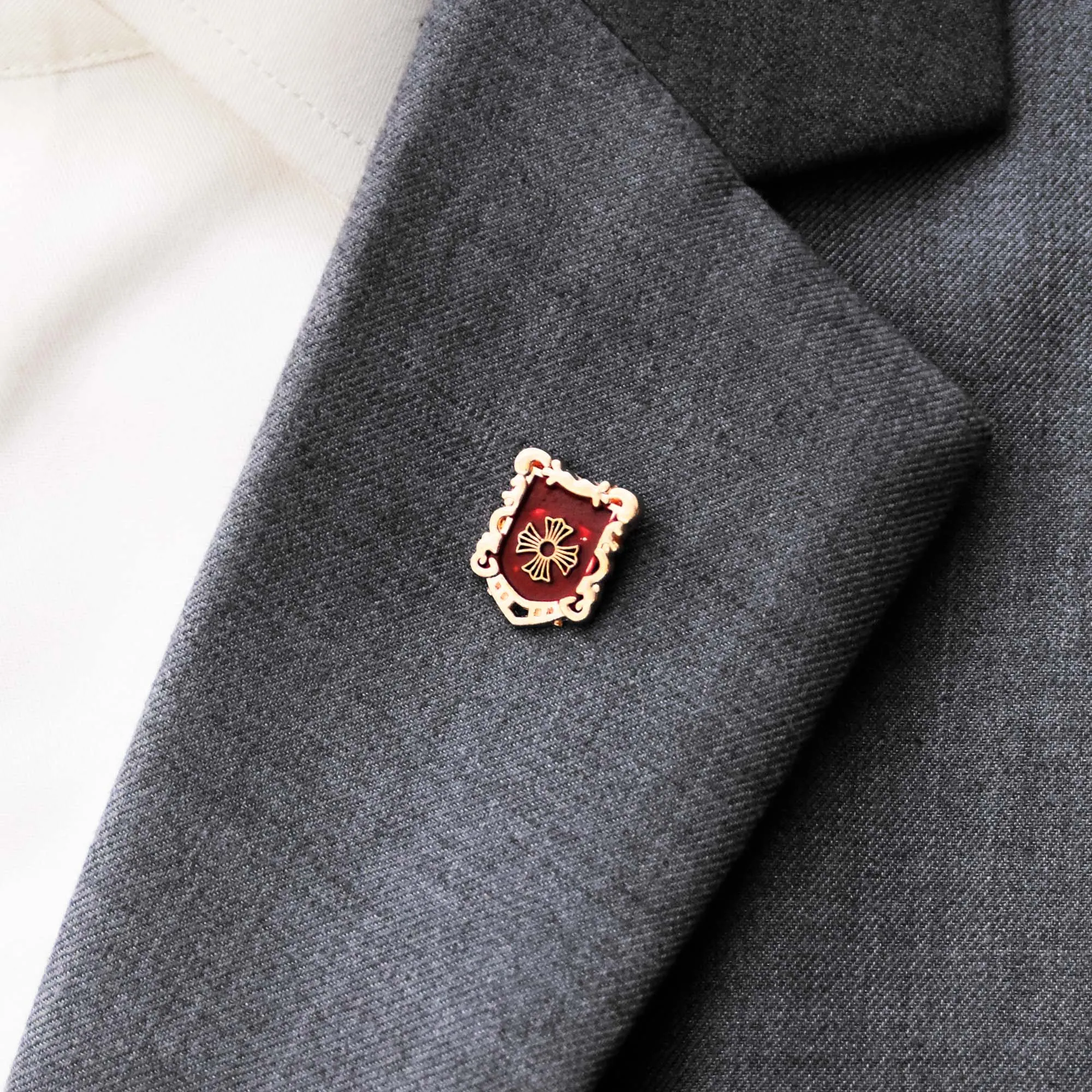 IRON CROSS KNIGHT SHieLD – Maroon AND GOLD LAPEL PINS