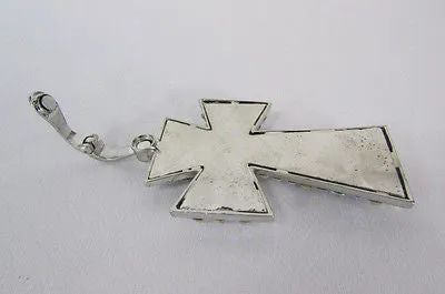 Large Zebra & Rhinestone Cross Pendant