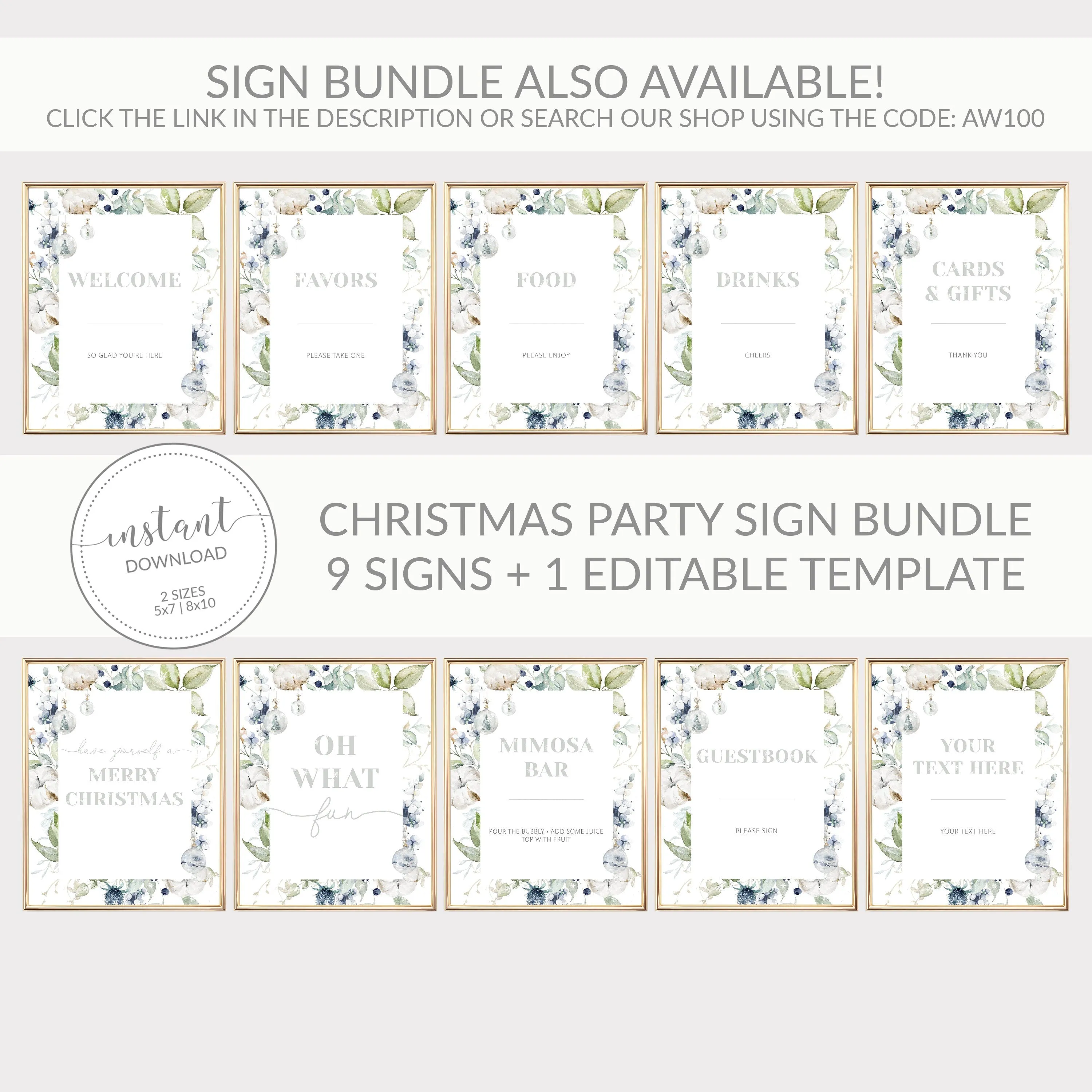 Merry Christmas Sign Printable, Pastel Winter Holiday Decor, INSTANT DOWNLOAD AW100