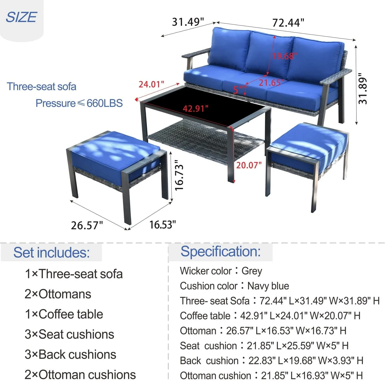 Ovios Outdoor Bistro Table Set 4 Piece with 5'' Cushion, Olefin Fabric