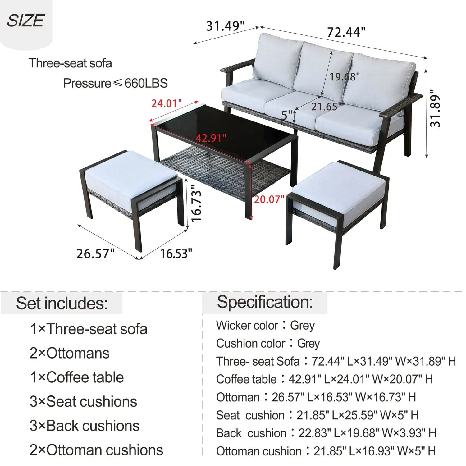 Ovios Outdoor Bistro Table Set 4 Piece with 5'' Cushion, Olefin Fabric