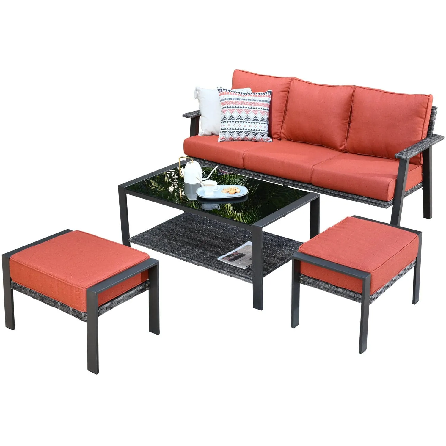 Ovios Outdoor Bistro Table Set 4 Piece with 5'' Cushion, Olefin Fabric