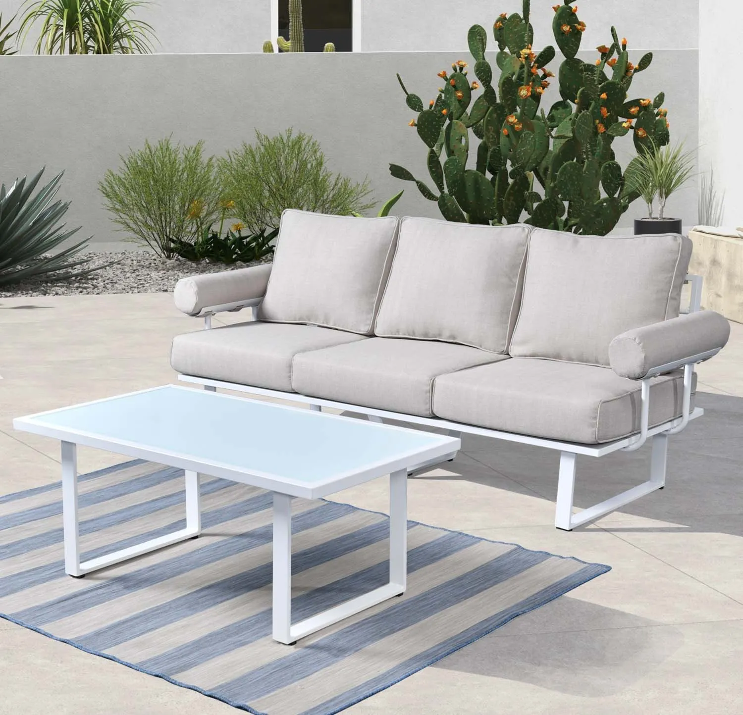 Ovios Patio Bistro Set Couch with Table, Aluminum Frame, 5'' Cushion