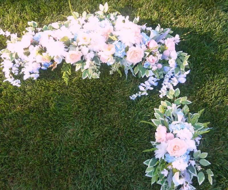 Peach and Blue Wedding Arch Flowers