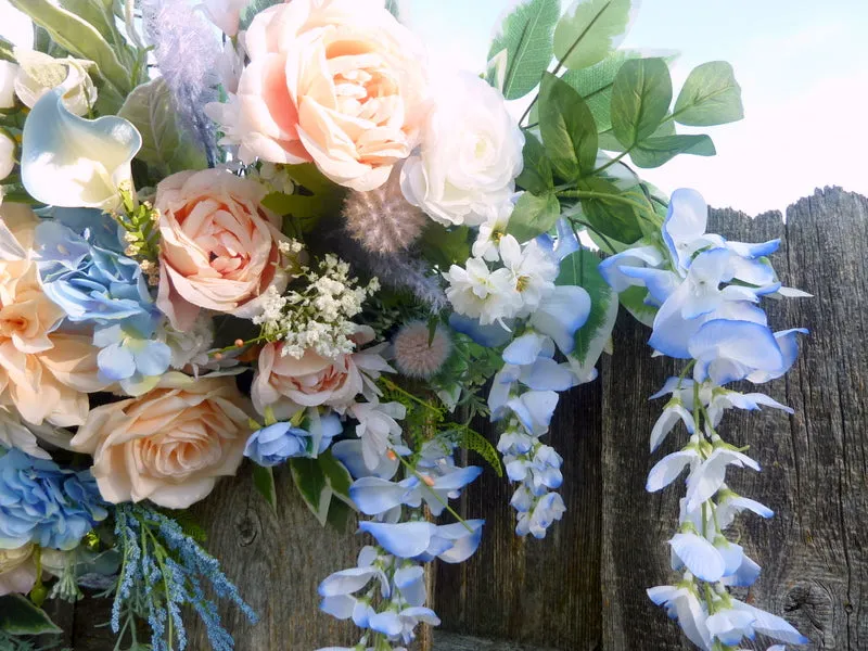 Peach and Blue Wedding Arch Flowers