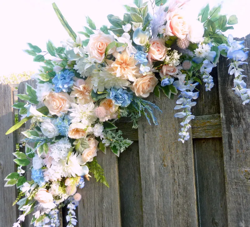 Peach and Blue Wedding Arch Flowers