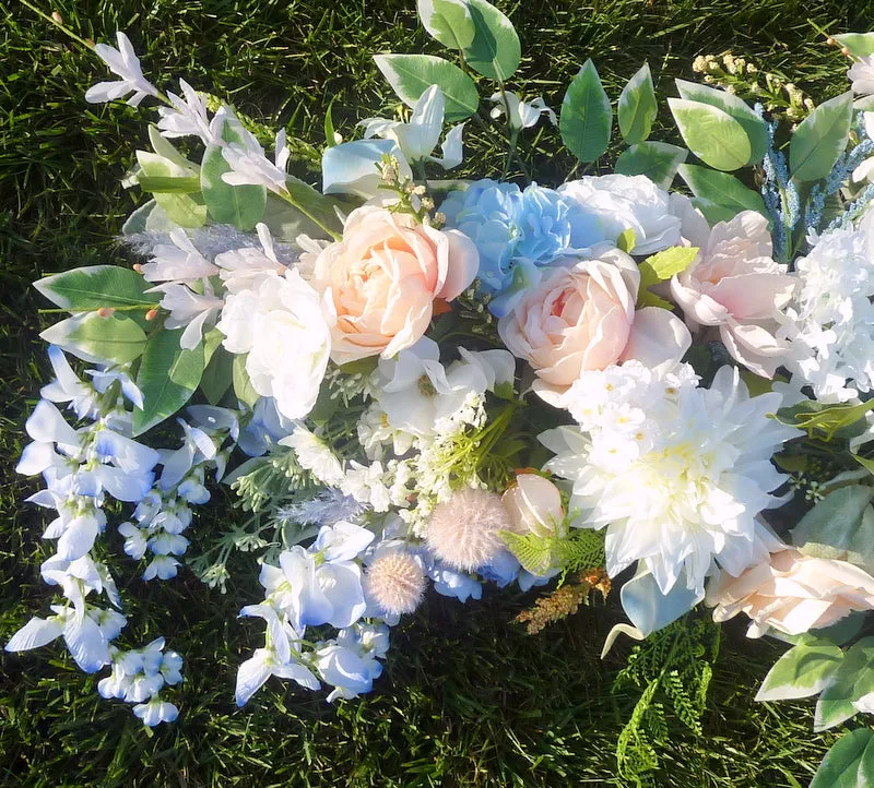 Peach and Blue Wedding Arch Flowers