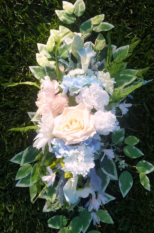 Peach and Blue Wedding Arch Flowers