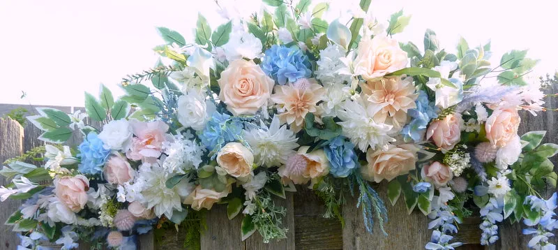 Peach and Blue Wedding Arch Flowers