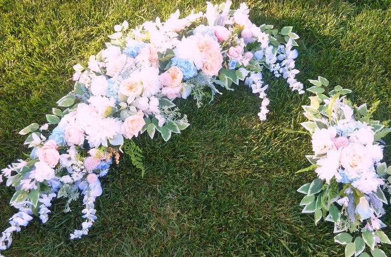 Peach and Blue Wedding Arch Flowers