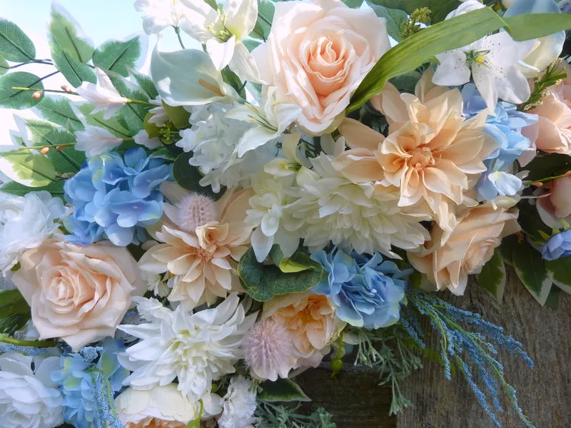 Peach and Blue Wedding Arch Flowers