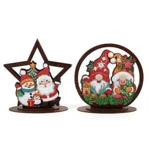 "Santa's Family & Gnomes" Crystal Art MDF Home Ornaments Set of 2