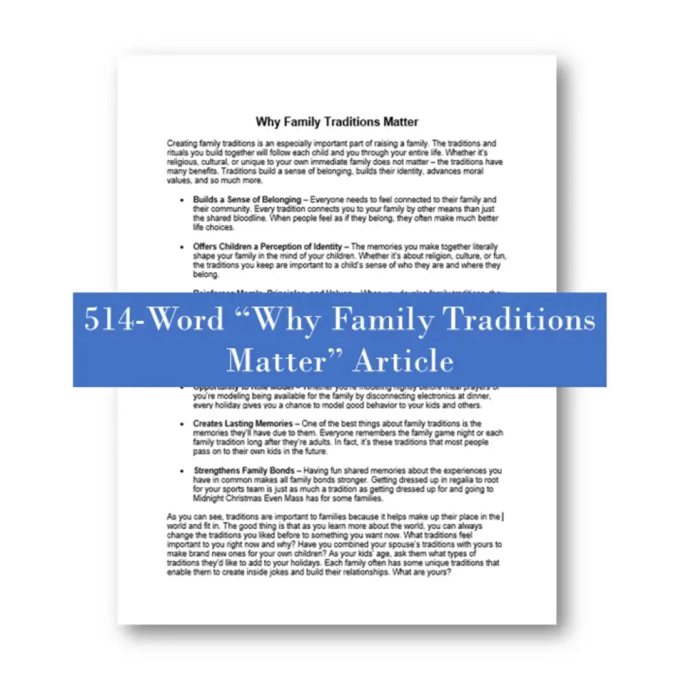 "Why Family Traditions Matter" PLR Article