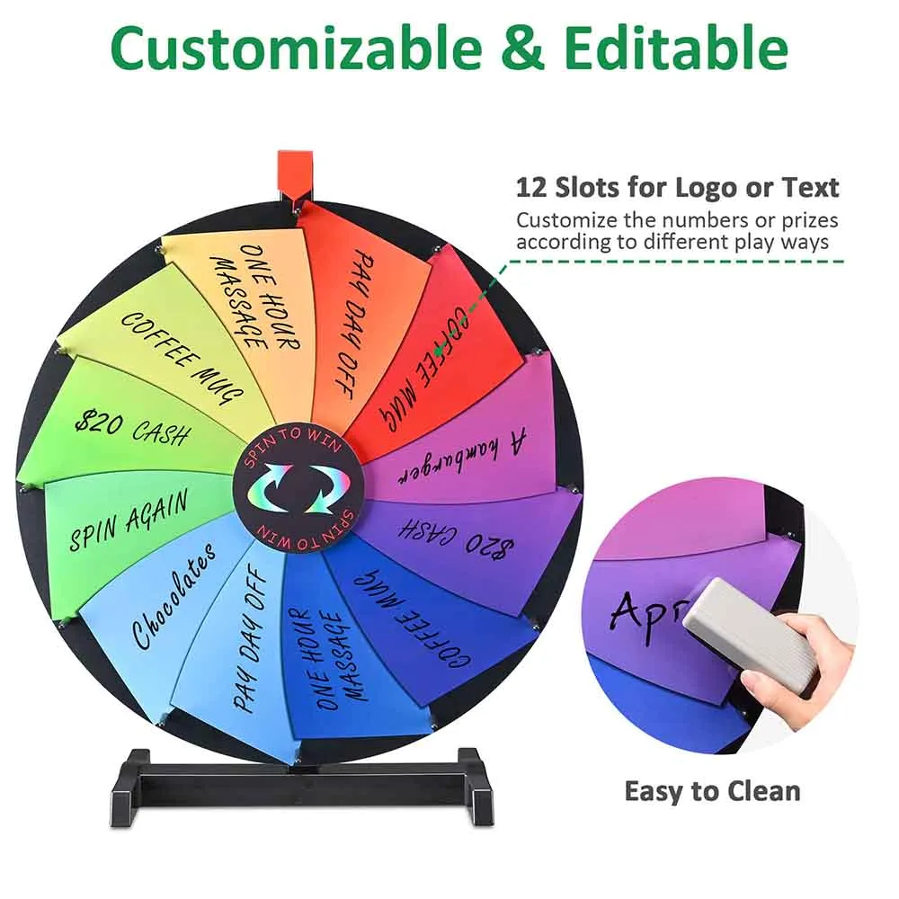 WinSpin Prize Wheel 24" Tabletop Spinning Wheel Dry Erase