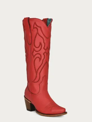 Z5076 - WOMEN'S RUBY RED EMBROIDERY TALL TOP SNIP TOE COWBOY BOOT